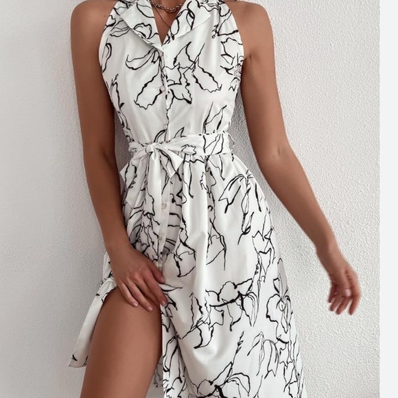 Dresses & Skirts - Poetic Bloom White Black Floral Shirt Button Down Dress